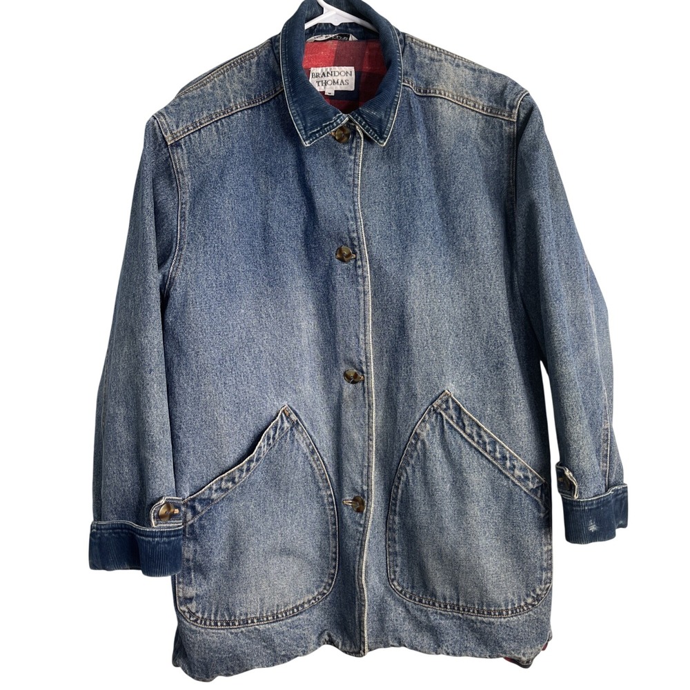 Vintage Brandon Thomas Denim Barn Coat Mens M Blue Flannel Corduroy Chore Work